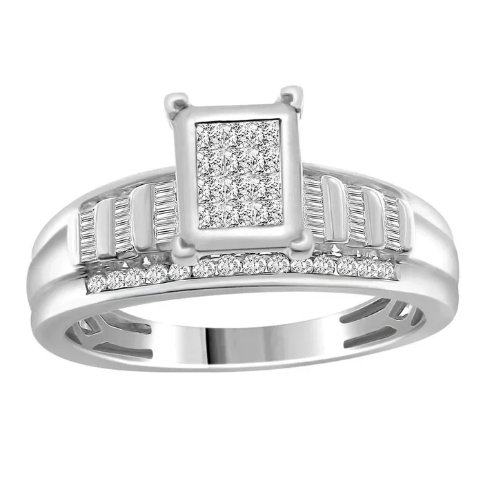Rings AV LADIES RING 050CT ROUNDBAGUETTE DIAMOND 10K WHITE GOLD
