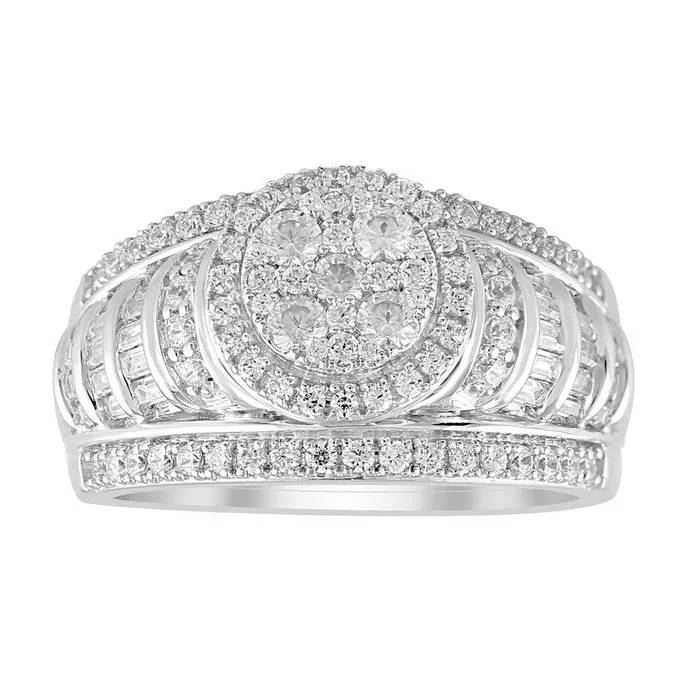 Rings AV LADIES RING 100CT ROUNDBAGUETTE DIAMOND 10K WHITE GOLD