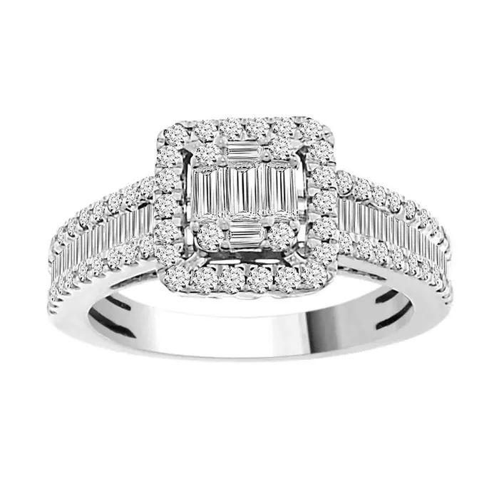 Rings AV LADIES RING 100CT ROUNDBAGUETTE DIAMOND 14K WHITE GOLD