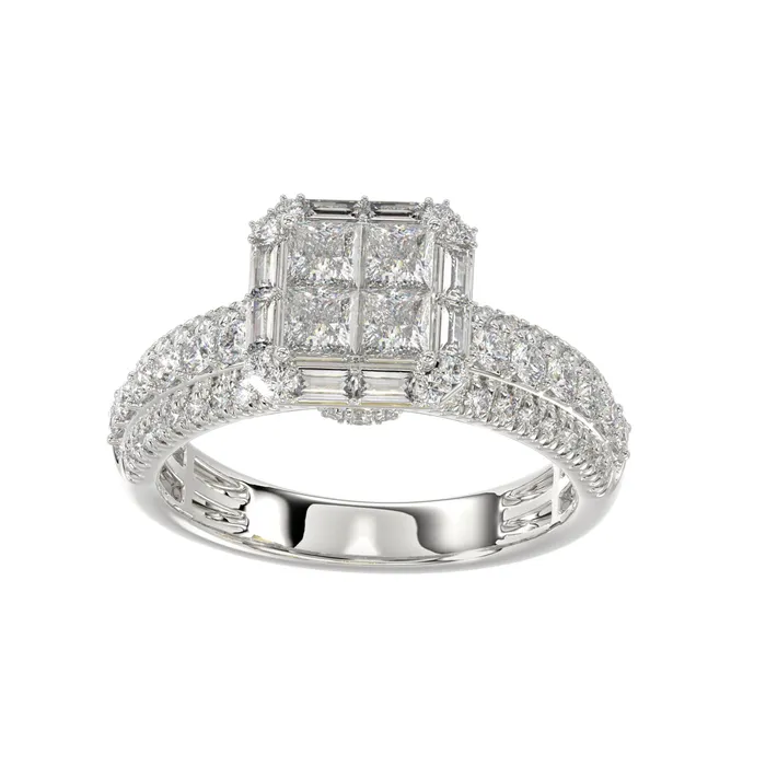 Rings AV LADIES RING 125CT ROUNDBAGUETTEPRINCESS 14K WHITE GOLD