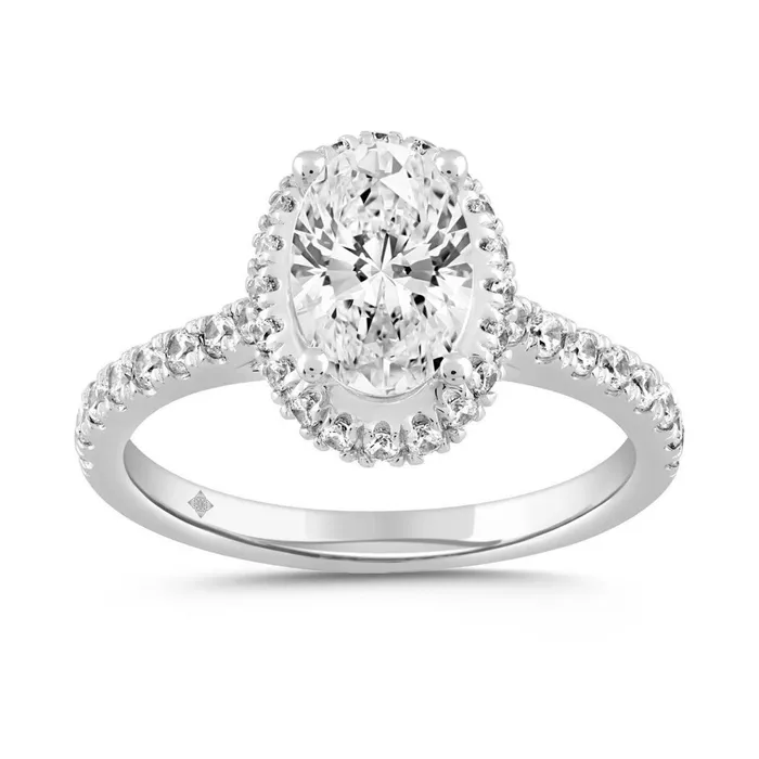 Rings Ethos LADIES RING 2 12CT ROUNDOVAL DIAMOND 14K WHITE GOLD CENTER STONE OVAL DIAMOND 2CT 