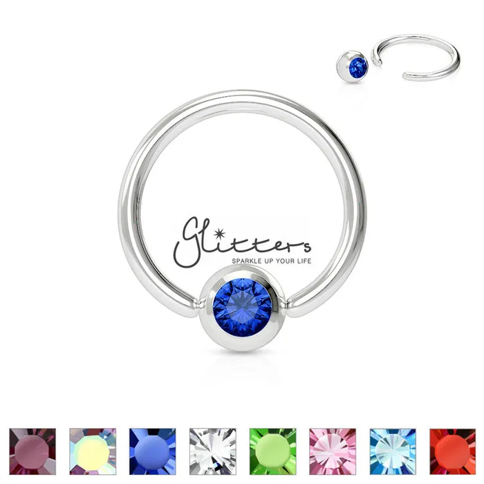 Rings Glitters 16GA 316L Surgical Steel Captive Bead Ring with Gem Ball