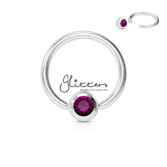 Rings Glitters 16GA 316L Surgical Steel Captive Bead Ring with Gem Ball