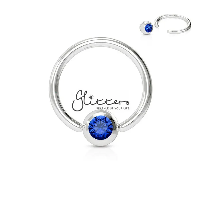 Rings Glitters 16GA 316L Surgical Steel Captive Bead Ring with Gem Ball