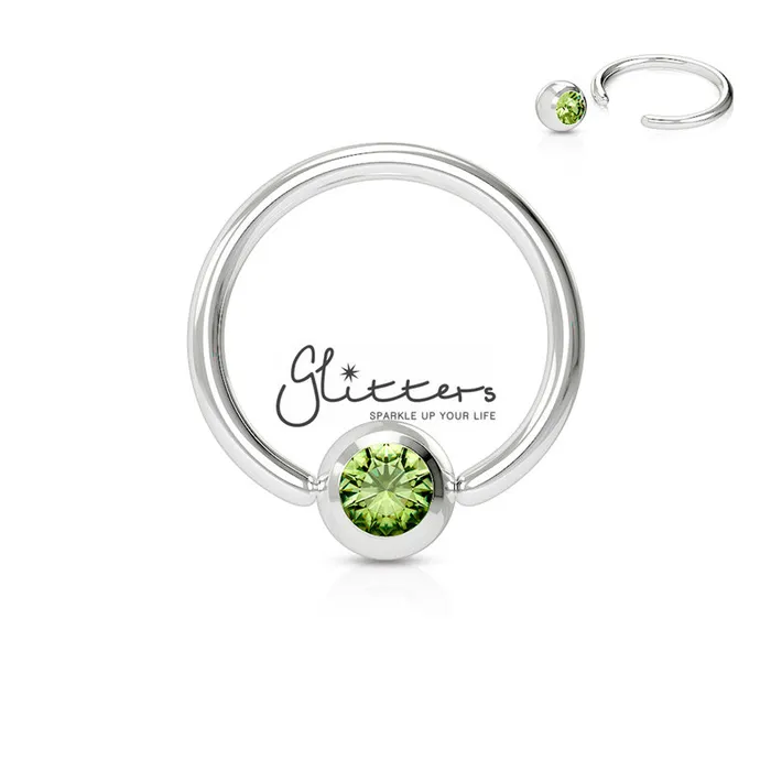 Rings Glitters 16GA 316L Surgical Steel Captive Bead Ring with Gem Ball
