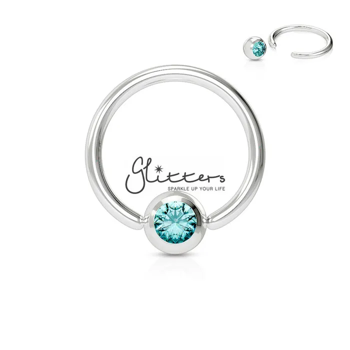 Rings Glitters 16GA 316L Surgical Steel Captive Bead Ring with Gem Ball