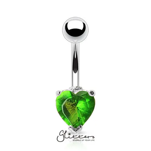 Rings Glitters 316L Surgical Steel Prong Set Solitaire Heart Cubic Zirconia Belly RingGreen Rings Glitters 316L Surgical Steel Prong Set Solitaire Heart Cubic Zirconia Belly RingGreen