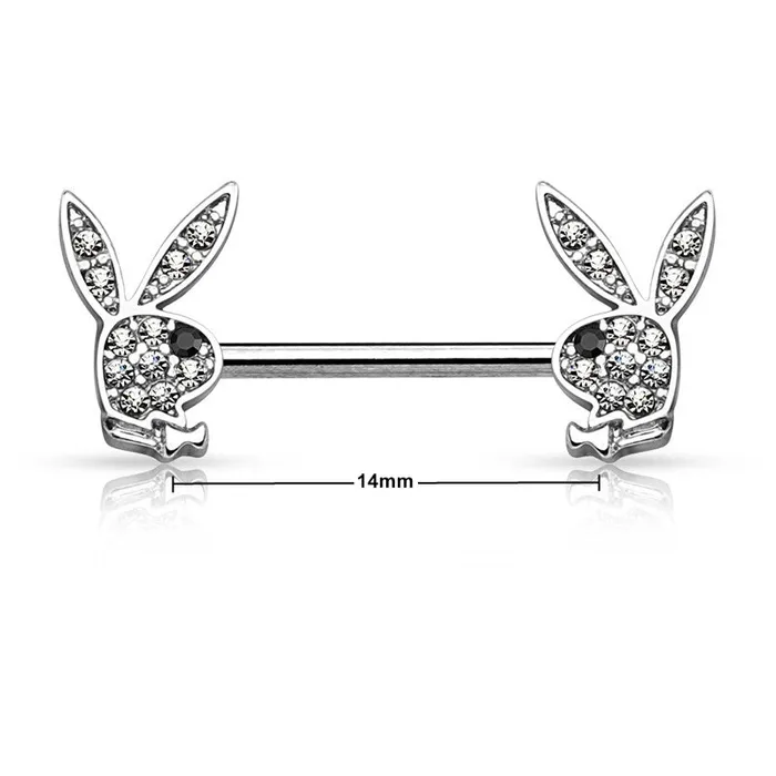 Rings Playboy Bunny Ends Nipple Barbell Silver Glitters