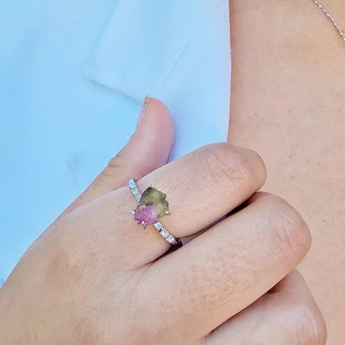 Rings Raw Watermelon Tourmaline Ring Uniquelan Jewelry