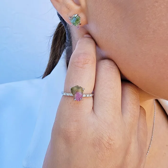 Rings Raw Watermelon Tourmaline Ring Uniquelan Jewelry