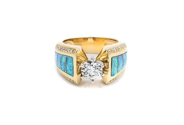 Rings Southwestern Bridal 140 ctw GIA Certified Diamond and Opal Inlay Ring Crown Jewels Coin Rings Southwestern Bridal 140 ctw GIA Certified Diamond and Opal Inlay Ring Crown Jewels Coin