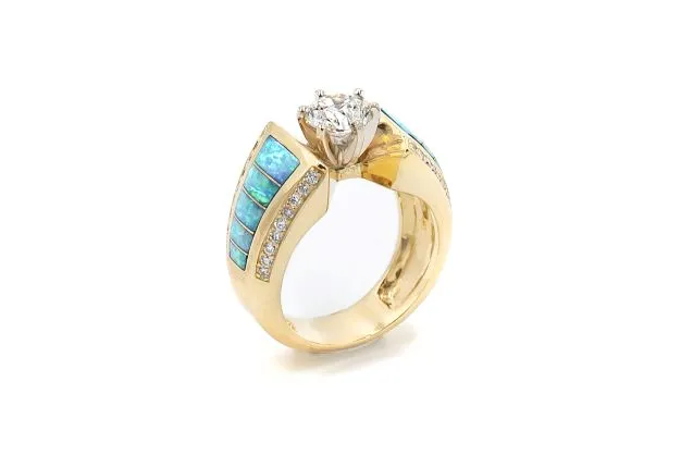 Rings Southwestern Bridal 140 ctw GIA Certified Diamond and Opal Inlay Ring Crown Jewels Coin