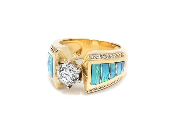 Rings Southwestern Bridal 140 ctw GIA Certified Diamond and Opal Inlay Ring Crown Jewels Coin