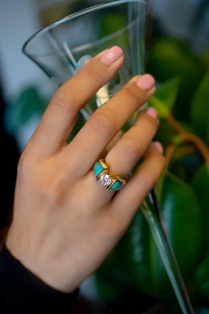 Rings Southwestern Bridal 140 ctw GIA Certified Diamond and Opal Inlay Ring Crown Jewels Coin