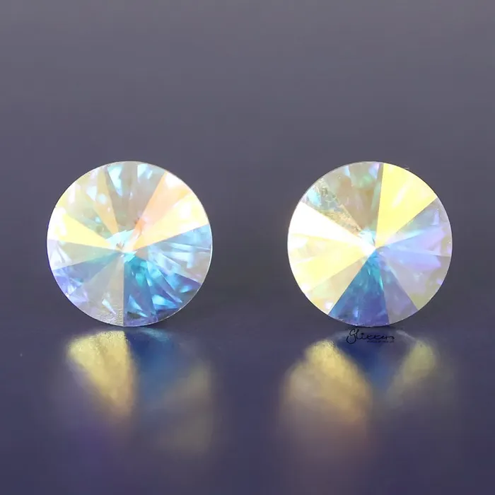Round Crystal Stud Earrings Aurora Borealis Glitters Earrings