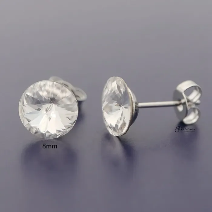 Round Crystal Stud Earrings Clear Glitters Earrings