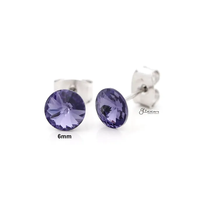 Round Crystal Stud Earrings Tanzanite Glitters Earrings
