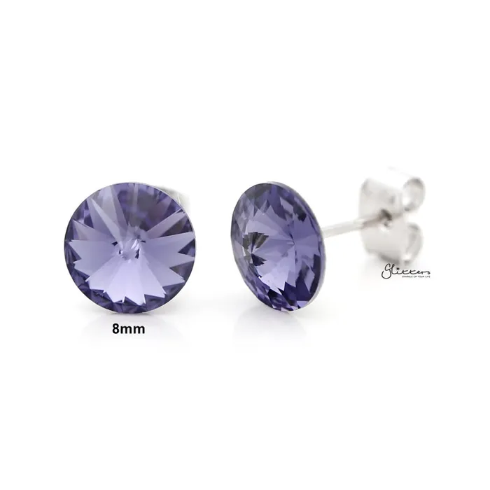 Round Crystal Stud Earrings Tanzanite Glitters Earrings