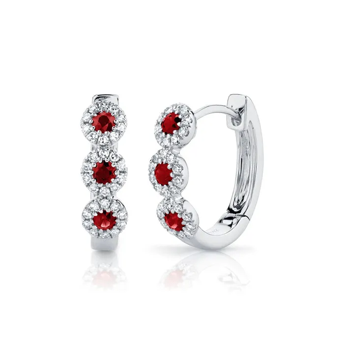 Ruby and Diamonds Halo Huggie Earrings SHY CREATION Earrings