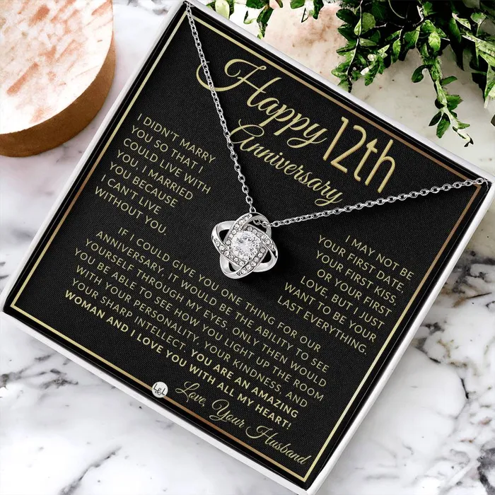 ShineOn Fulfillment Necklaces 12th Anniversary Gift For Wife Beautiful Womens Pendant Necklace Heartfelt Anniversary Message