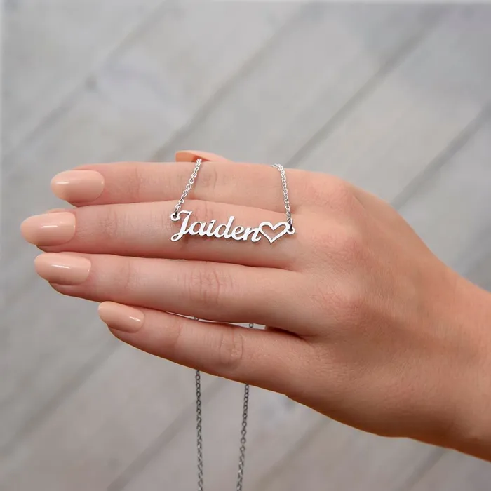ShineOn Fulfillment Necklaces Bold Script Heart Custom Name Necklace