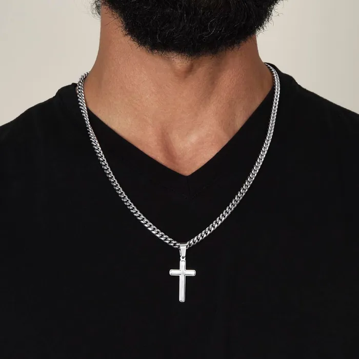 ShineOn Fulfillment Necklaces Gift For Dad From Daughter Mens Chain with Engravable Cross Necklace Christian Jewelry For Dad For Fathers Day Christmas or His Birthday