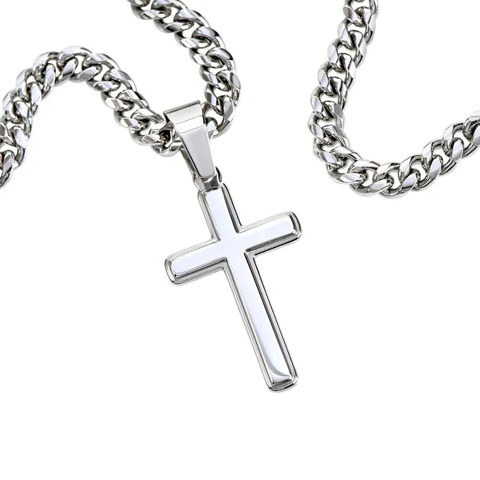 ShineOn Fulfillment Necklaces Gift For Dad From Daughter Mens Chain with Engravable Cross Necklace Christian Jewelry For Dad For Fathers Day Christmas or His Birthday