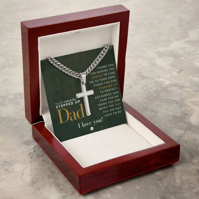 ShineOn Fulfillment Necklaces Gift For Your Step Dad Bonus Dad Gift Cuban Chain with Artisan Cross Necklace Christian Jewelry For Him For Fathers Day Christmas or His Birthday