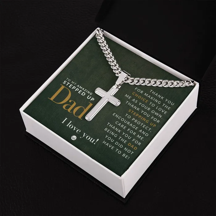 ShineOn Fulfillment Necklaces Gift For Your Step Dad Bonus Dad Gift Cuban Chain with Artisan Cross Necklace Christian Jewelry For Him For Fathers Day Christmas or His Birthday