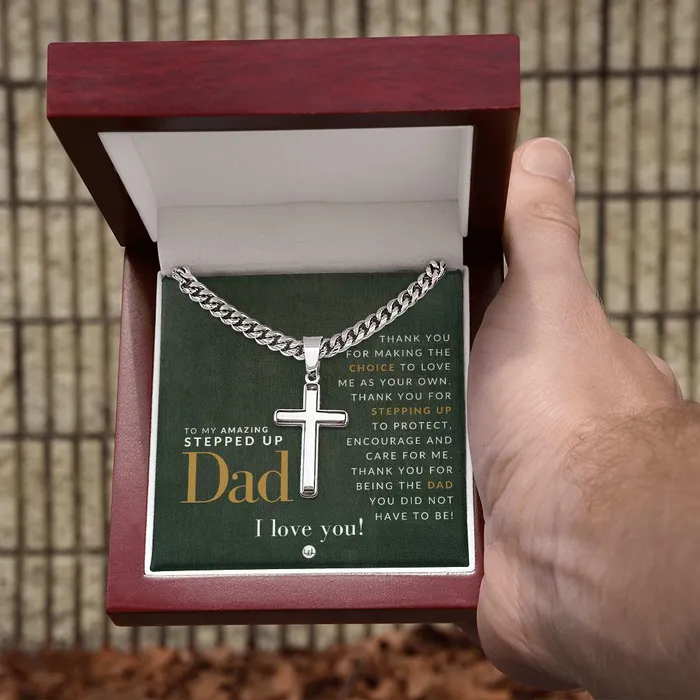 ShineOn Fulfillment Necklaces Gift For Your Step Dad Bonus Dad Gift Cuban Chain with Artisan Cross Necklace Christian Jewelry For Him For Fathers Day Christmas or His Birthday
