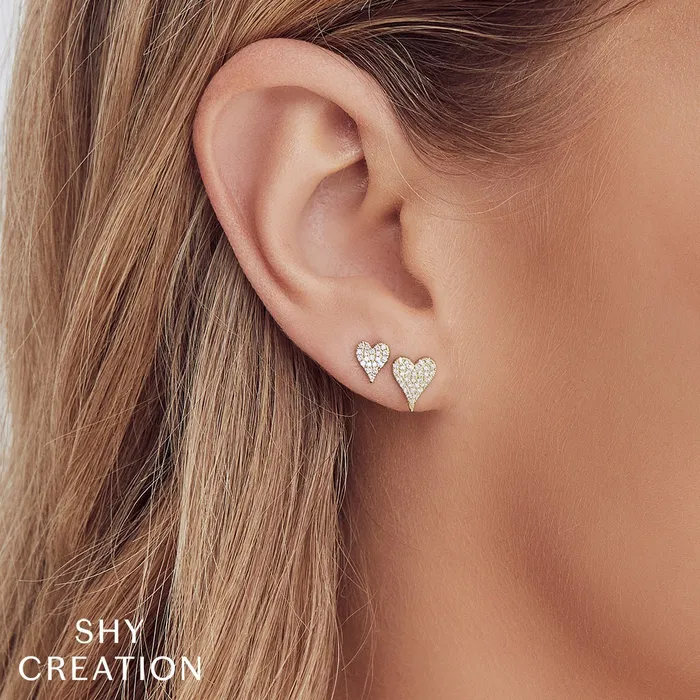 Shy Creation 14K White Gold 10ctw Heart Stud Style Diamond Earrings SHY CREATION Earrings Shy Creation 14K White Gold 10ctw Heart Stud Style Diamond Earrings SHY CREATION Earrings