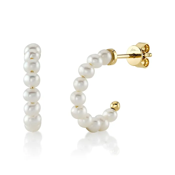 SHY CREATION Earrings Shy Creation 14K Yellow Gold Fancy Hoop Style Earrings Featuring Cultured Pearls SHY CREATION Earrings Shy Creation 14K Yellow Gold Fancy Hoop Style Earrings Featuring Cultured Pearls