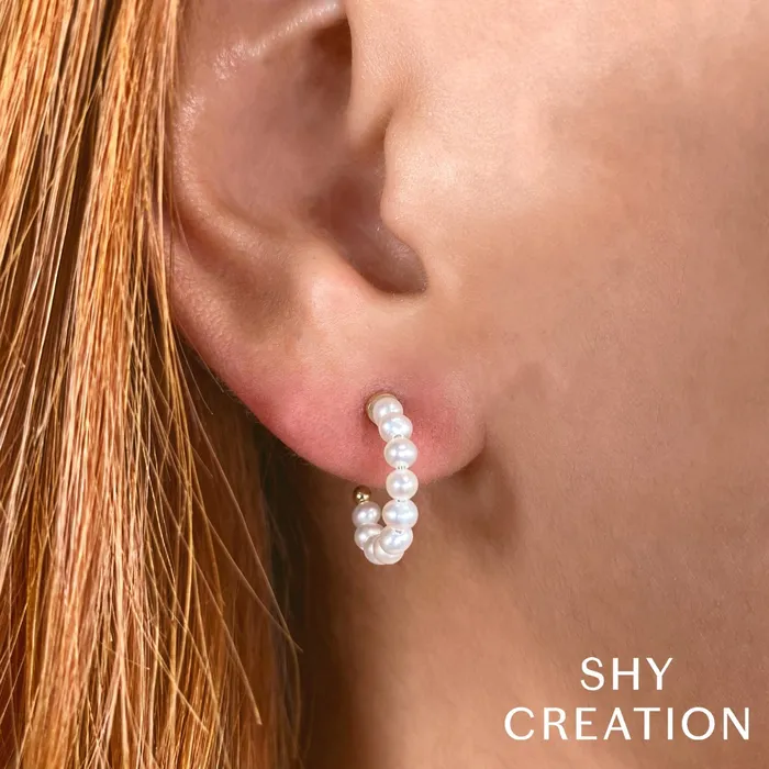 SHY CREATION Earrings Shy Creation 14K Yellow Gold Fancy Hoop Style Earrings Featuring Cultured Pearls SHY CREATION Earrings Shy Creation 14K Yellow Gold Fancy Hoop Style Earrings Featuring Cultured Pearls