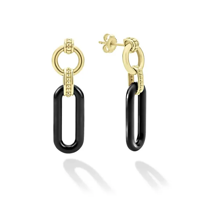 Signature Caviar 18K Gold and Black Ceramic Link Drop Earrings LAGOS Earrings Signature Caviar 18K Gold and Black Ceramic Link Drop Earrings LAGOS Earrings
