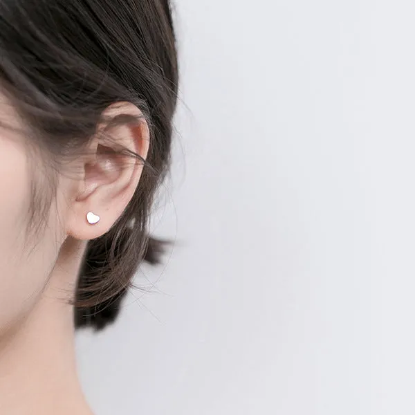 Solid 925 Sterling Silver Heart Shape Stud Earrings Glitters Earrings