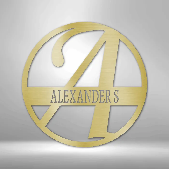 Split Circle with Bold Initial Letter Metal Sign Family Name Sign Initial Wall Decor Front Porch Name Sign My Easy Monogram Necklaces