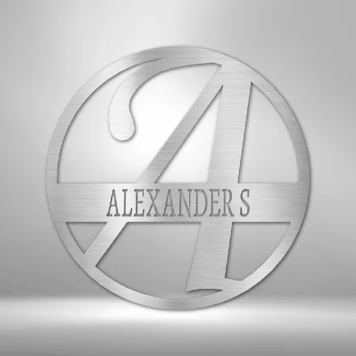 Split Circle with Bold Initial Letter Metal Sign Family Name Sign Initial Wall Decor Front Porch Name Sign My Easy Monogram Necklaces