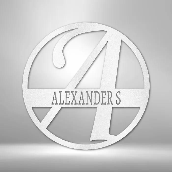 Split Circle with Bold Initial Letter Metal Sign Family Name Sign Initial Wall Decor Front Porch Name Sign My Easy Monogram Necklaces