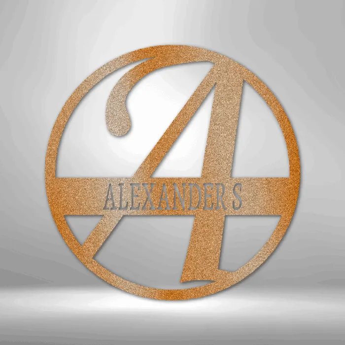 Split Circle with Bold Initial Letter Metal Sign Family Name Sign Initial Wall Decor Front Porch Name Sign My Easy Monogram Necklaces
