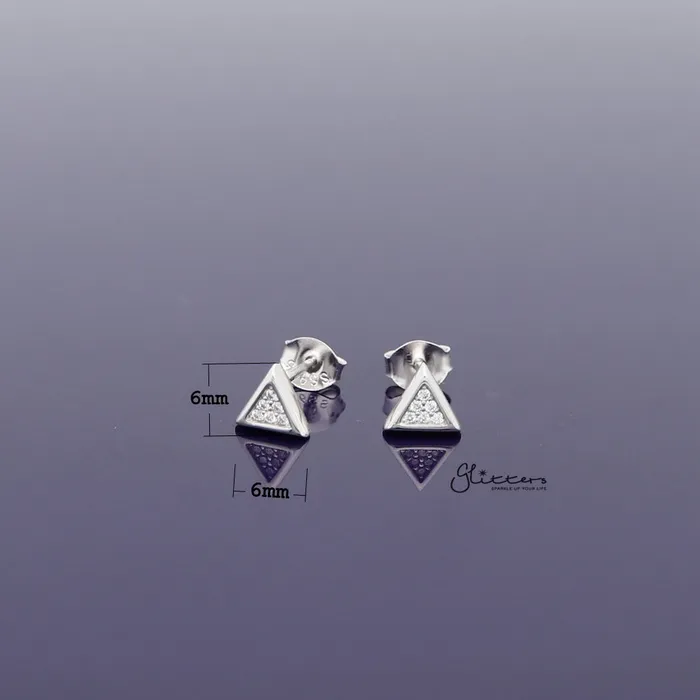 Sterling Silver Triangle with CZ Paved Womens Stud Earrings Glitters Earrings