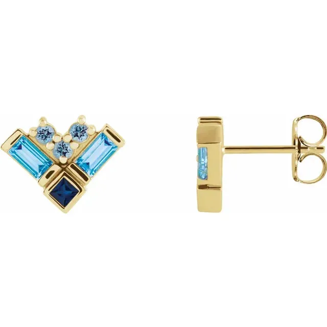 Storyteller by Vintage Magnality Blue MultiGemstone Natural Aquamarine Sapphire Topaz Stud Cluster Earrings Solid 14K White Yellow Rose Gold Earrings Storyteller by Vintage Magnality Blue MultiGemstone Natural Aquamarine Sapphire Topaz Stud Cluster Earrings Solid 14K White Yellow Rose Gold Earrings