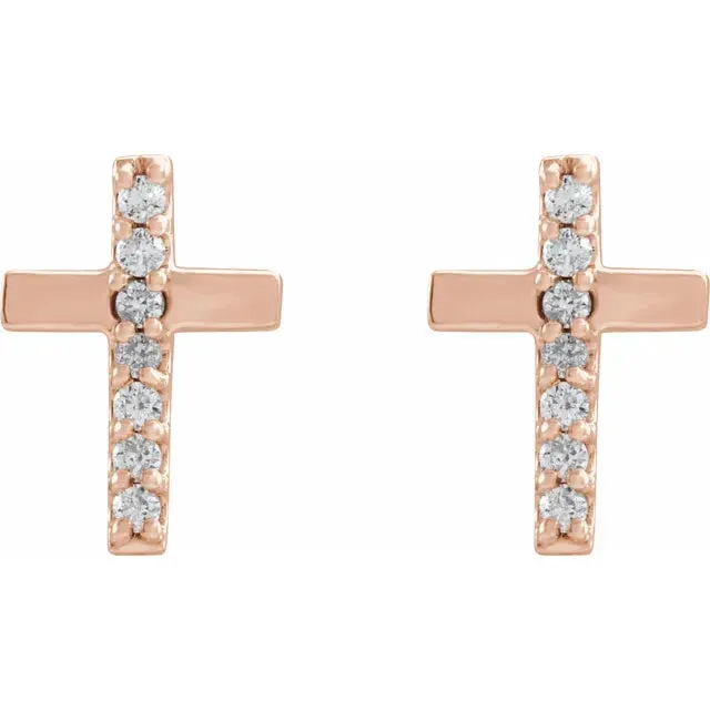 Storyteller by Vintage Magnality Earrings Natural Diamond or Rainbow MultiGemstone Cross Stud Earrings Solid 14K White Yellow Rose Gold