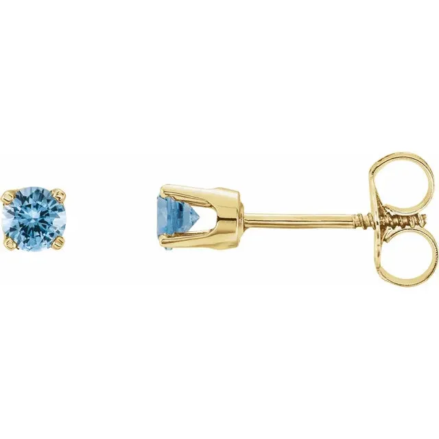 Storyteller by Vintage Magnality Earrings Yummy Youth Birthstone Stud 3 MM Round Earrings Solid 14K Yellow Gold