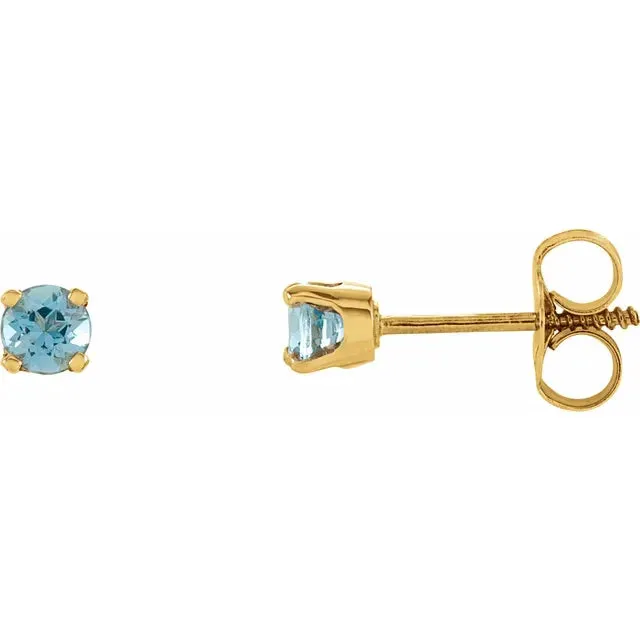 Storyteller by Vintage Magnality Earrings Yummy Youth Birthstone Stud 3 MM Round Earrings Solid 14K Yellow Gold