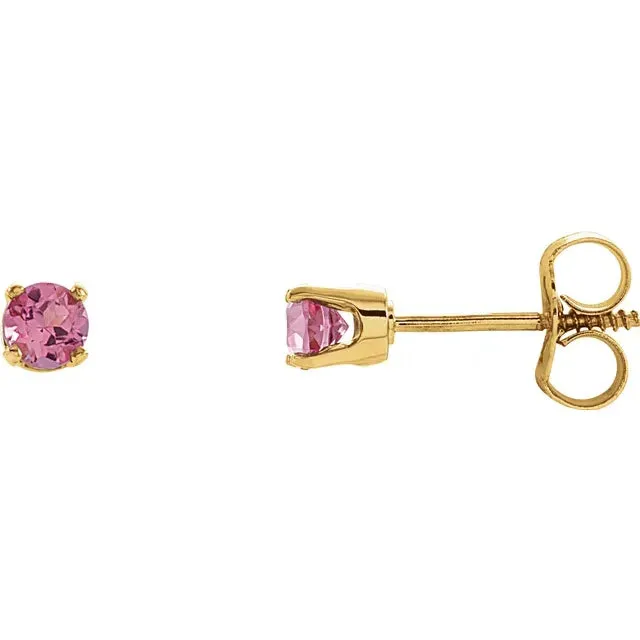 Storyteller by Vintage Magnality Earrings Yummy Youth Birthstone Stud 3 MM Round Earrings Solid 14K Yellow Gold