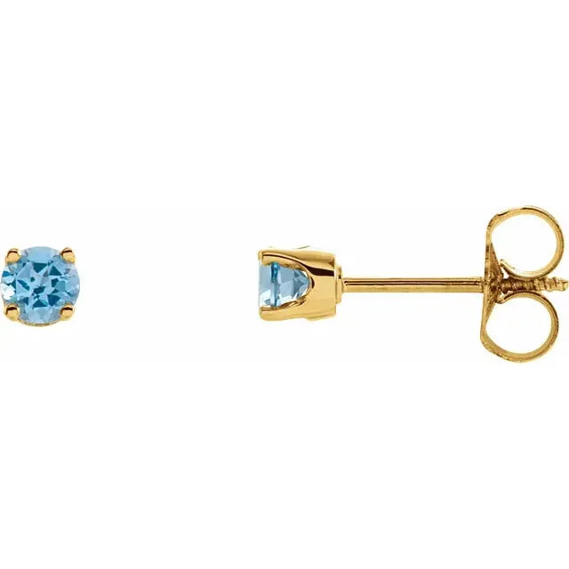 Storyteller by Vintage Magnality Earrings Yummy Youth Birthstone Stud 3 MM Round Earrings Solid 14K Yellow Gold