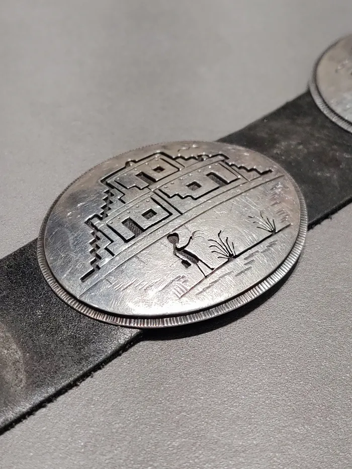 Storyteller Overlay Sterling Silver Concho Belt Handmade Native American Crown Jewels Coin Rings