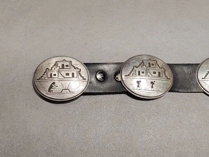 Storyteller Overlay Sterling Silver Concho Belt Handmade Native American Crown Jewels Coin Rings
