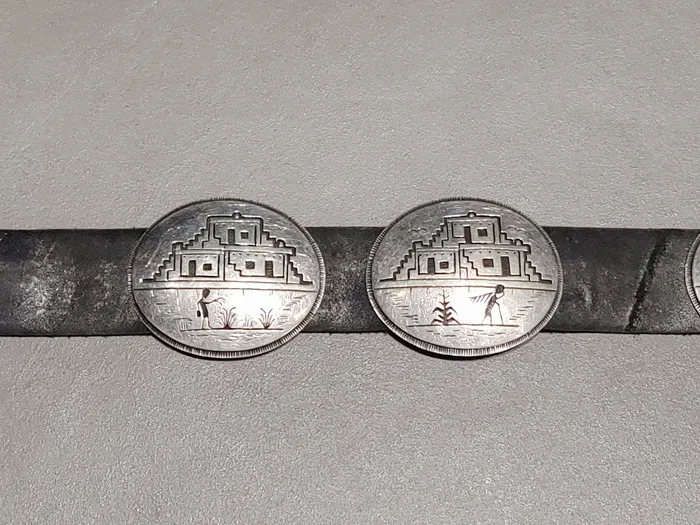 Storyteller Overlay Sterling Silver Concho Belt Handmade Native American Crown Jewels Coin Rings