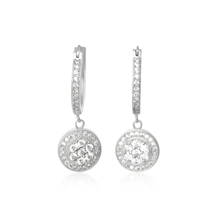 Teeda Earrings EZ3003 Cluster Halo Dangle Snap Hoop CZ Earrings